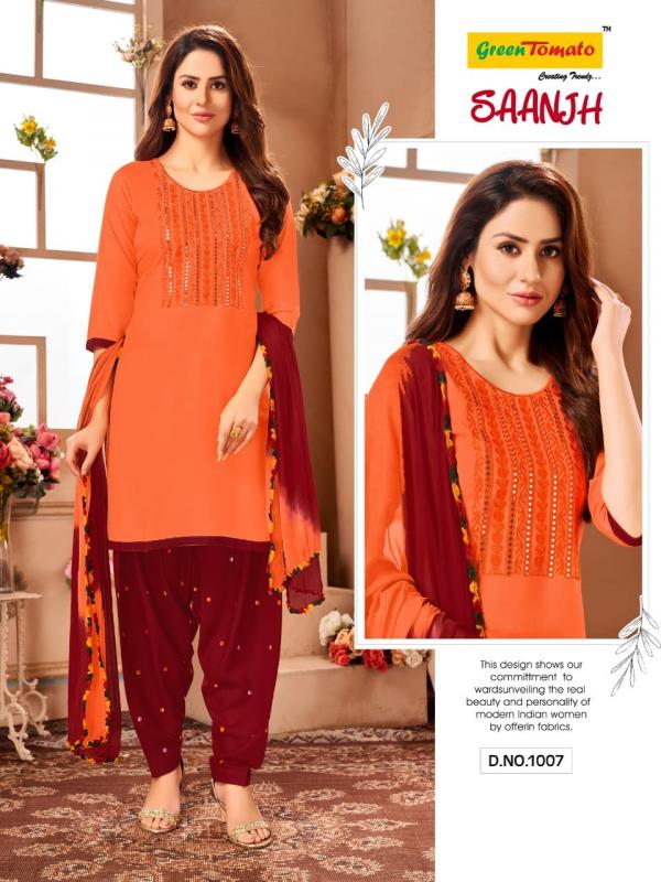 Green Tomato Saanjh Patiyala Wear Ready Made Collection